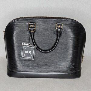 Louis Vuitton Black Epi Leather Alma PM Tote Bag Purse Handbag with COA